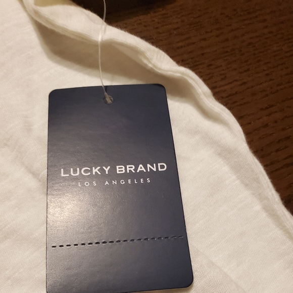 Lucky Brand smocked T-shirt, white/blue embroidery size Small - Picture 3 of 10